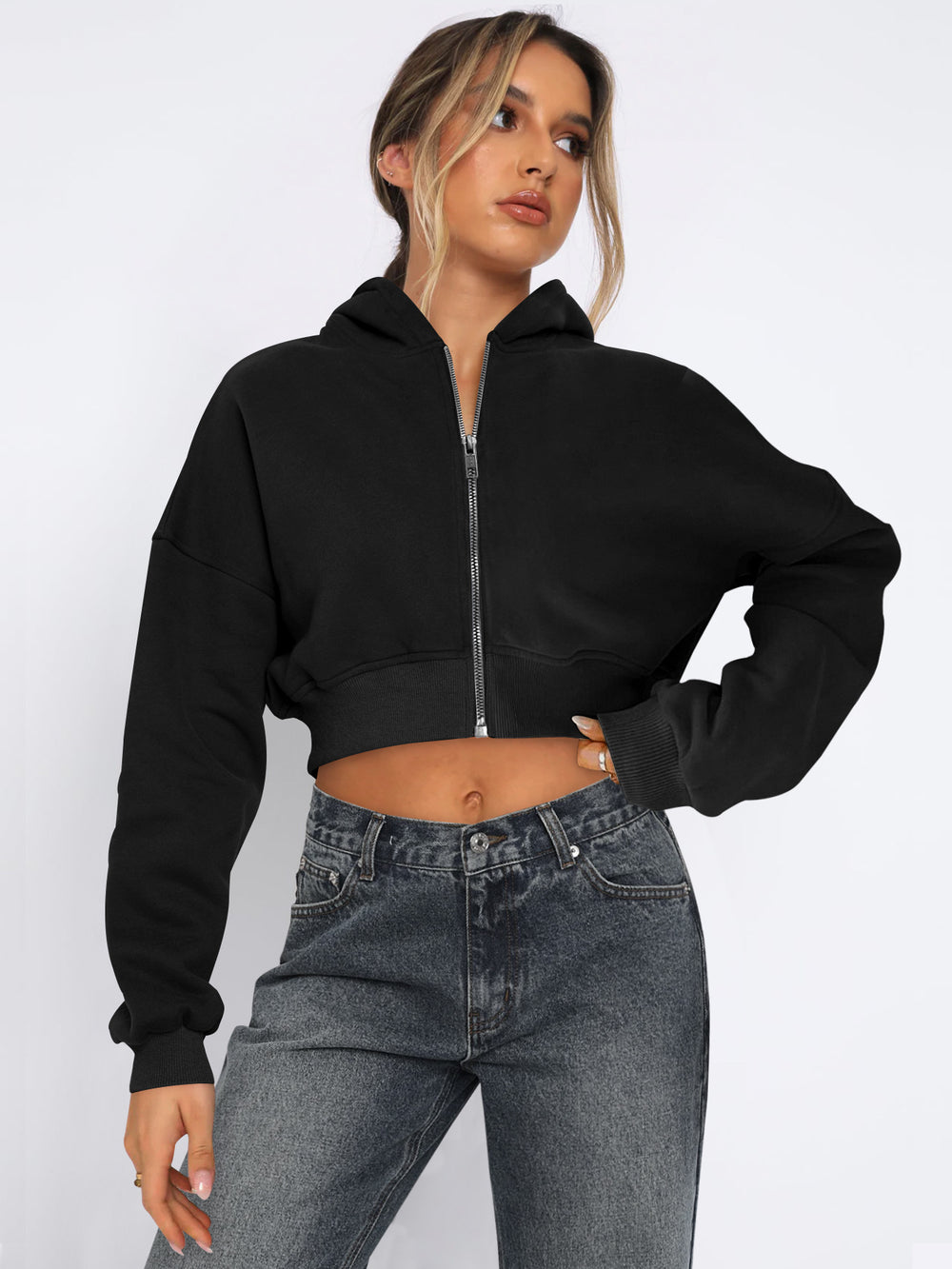 Cropped Zip-Up Hoodie