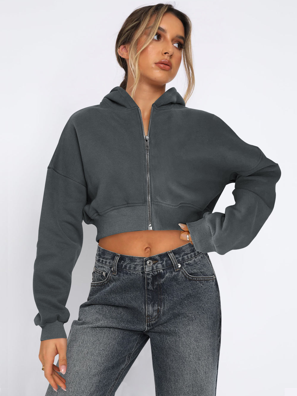 Cropped Zip-Up Hoodie